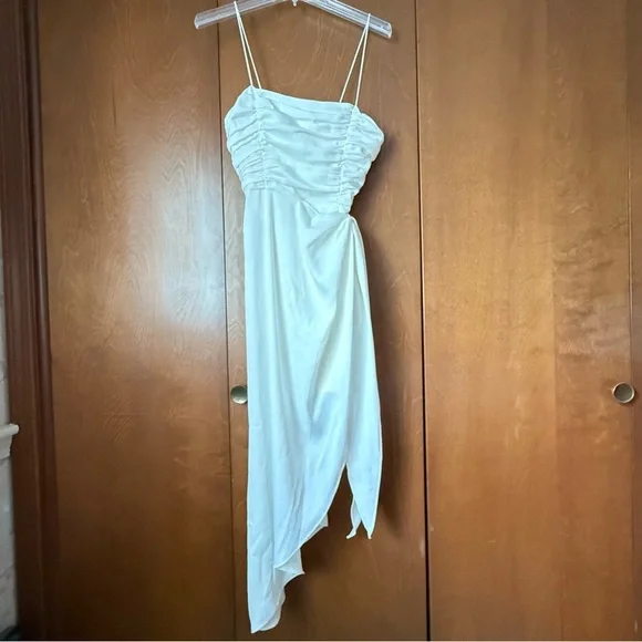 Wayf Delaney Asymmetrical Ivory Rouched Top, Spaghetti Strap Dress NWT Sz S Saks - Picture 4 of 13